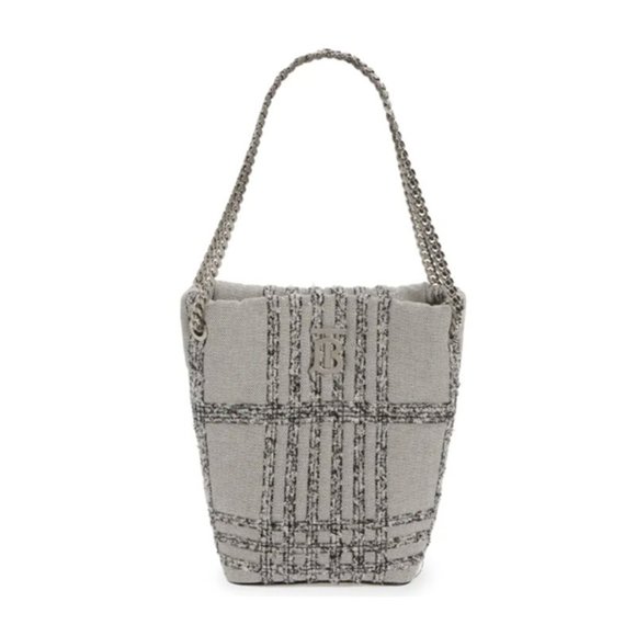Burberry Small Lola Needle Punch Check Canvas Bucket Bag Black/White - Picture 1 of 12